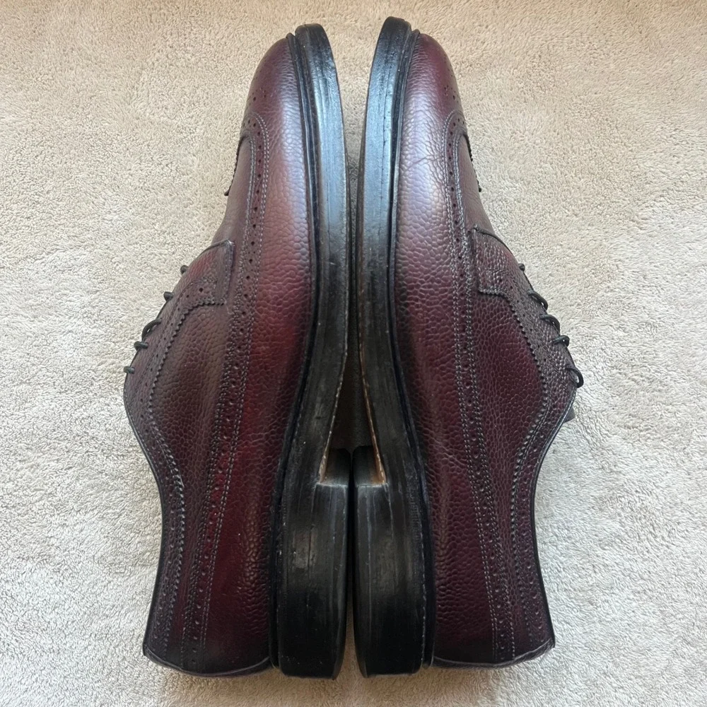 Allen Edmonds Men 9 D Burgundy‎ Pebble Grain Leather Wingtip Derby Dress Shoe